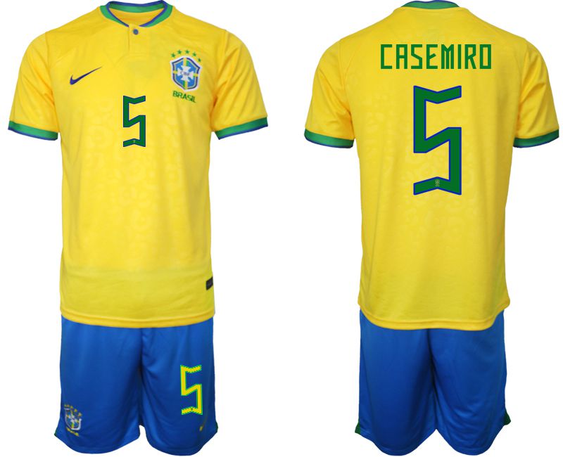 Men 2022 World Cup National Team Brazil home yellow #5 Soccer Jerseys->brazil jersey->Soccer Country Jersey